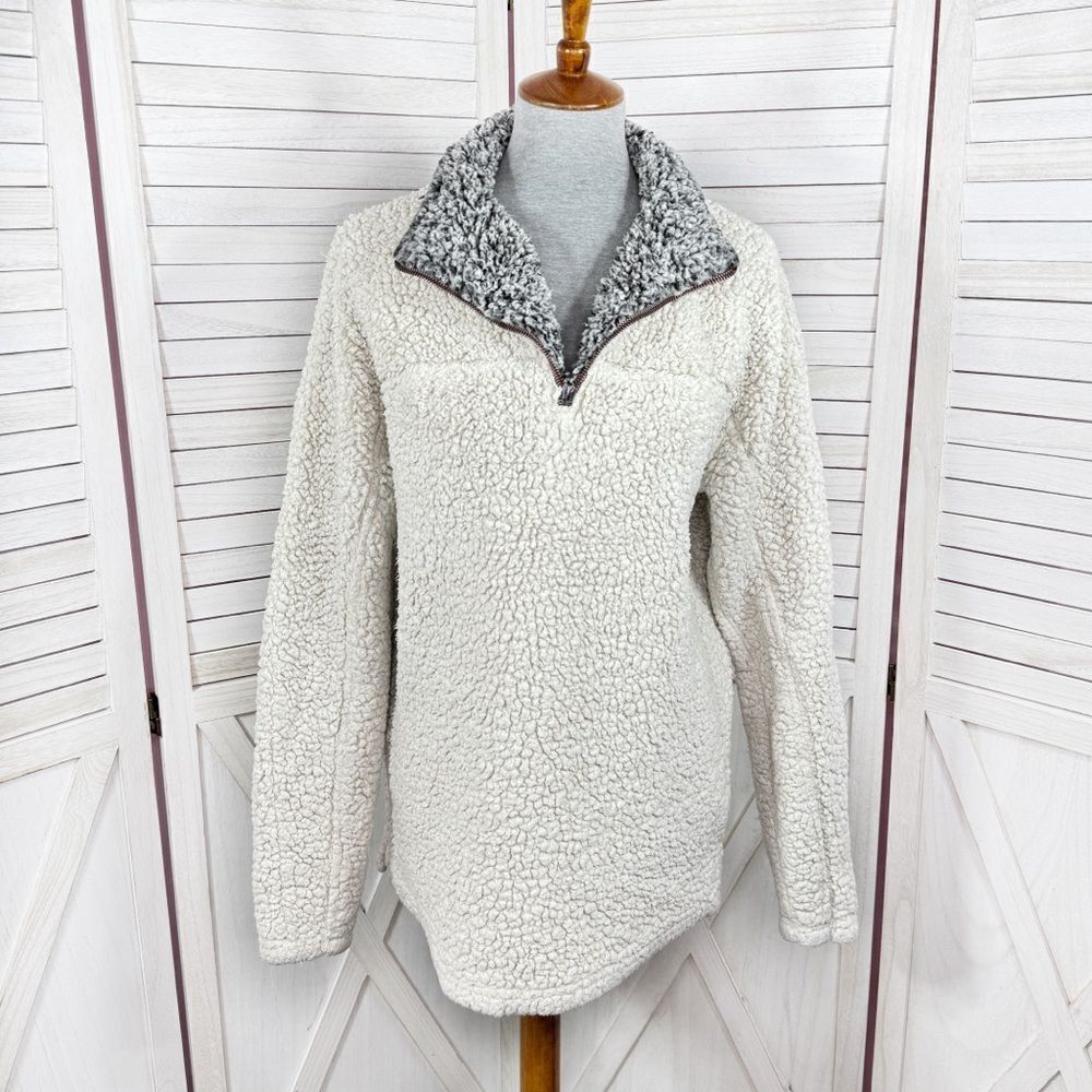 True Grit Faux Sherpa Jacket Women Small Beige Pullover Sherpa Quarter Zip Teddy